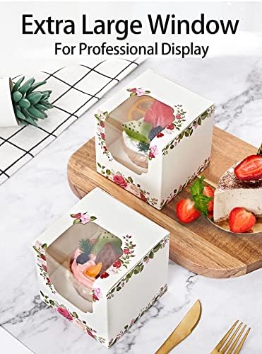 Happyhiram 100 Pack Rose Floral Single Cupcake Boxes with Inserts & Window - Image 5