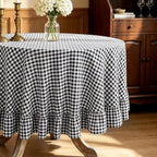 Eternal Beauty Gingham Ruffled Tablecloth Black White 90 Round Farmhouse - Image 4