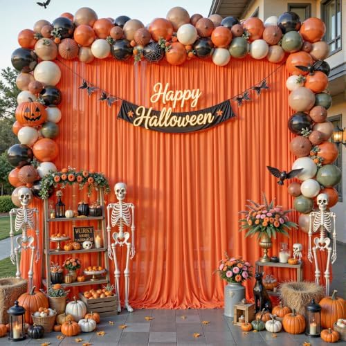 20ft×10ft Wrinkle Free Orange Backdrop Curtain Drapes, 4 Panels 5ftx10ft Sheer Tulle Chiffon Backdrop Panels Curtains for Wedding Baby Shower Birthday Party Stage Photo Home Decorations - Image 2