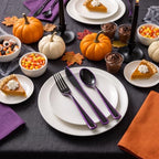 WDF 180 Pieces Black and Purple Halloween Plastic Silverware - Black Flatware Set Include 60 Forks, 60 Knives and 60 Spoons Heavy Duty Plastic Cutlery Purple Utensils for Halloween Party/Birthday - Image 3