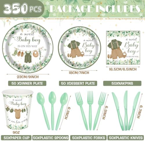 Dandat 350 Pcs Baby Shower Set, Boho, Green - Image 3