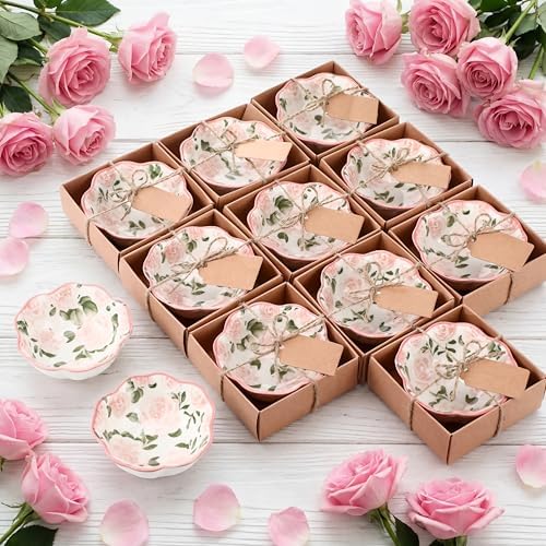 SiliFine 12 Pcs Rose Party Favors for Guests Small Ceramic Bowl Bulk by SiliFine