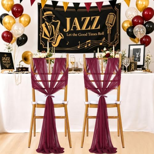Burgundy Chair Sashes for Wedding: 48 Pieces 8ft Long Sheer Draping Fabric – Christmas Reception Party Hotel Event Chair Decorations - Image 6