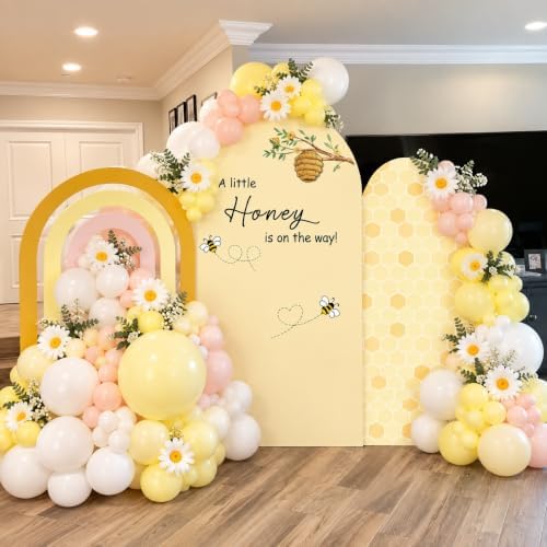 Honey Bee Arch Backdrop Cover Set of 2 BeeTheme Baby Shower Spandex Arch Covers for Gender Reveal Baptism Birthday Party Decoration (Yellow,7.2FT & 6.6FT) - Image 6