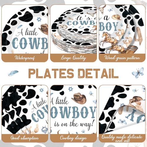 Pickmesh 250 Pcs Cowboy Baby Shower a Little Cowboy Is on the Way Party Decorations Wild Western Theme Disposable Plates Napkins Cups for Baby Shower Party Supplies Serve 50 - Image 2