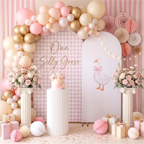 2 Pcs 7.2ft 6ft One Silly Goose Arch Backdrop Cover,Pink White,Lovely by Tegeme