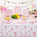 Funnymoom 452 Pcs Pink Cowgirl Boots and Bows Party Decoration for 50, Western Cowgirl Paper Plates Napkins Cups Tablecloth Cutlery Straws for Coquette Baby Shower Birthday Gender Reveal Party Supply - Image 6