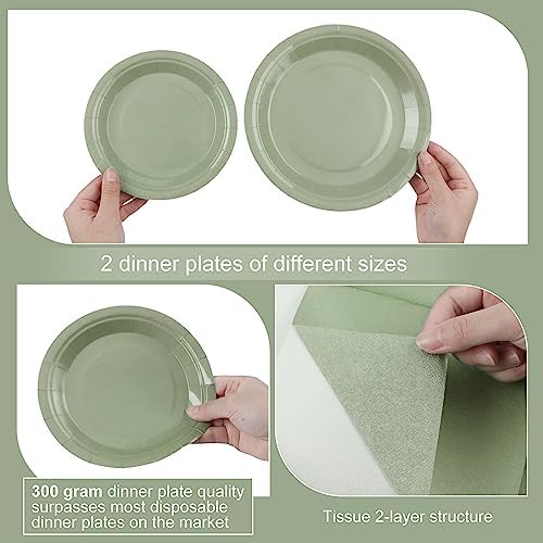 Dandat 200 Pcs Paper Plates Napkins Cups Party Set Green,Sage Green - Image 6