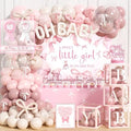 Costova Pink Bow Baby Shower Decorations Kit – 144 Pcs Complete Coquette Baby Shower Party Supplies for Girl Pink Bow Themed Party Décor by Unknown