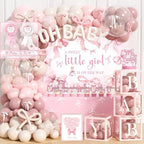 Costova Pink Bow Baby Shower Decorations Kit – 144 Pcs Complete Coquette Baby Shower Party Supplies for Girl Pink Bow Themed Party Décor by Unknown
