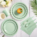 Vyntra 350 Pcs Sage Green Paper Plates and Napkins Party Supplies - Image 5