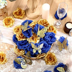 296 Pcs Artificial Roses Silk Flowers 3D Butterflies, Blue, Gold - Image 3