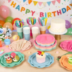 350 Pcs Colorful Party Plates and Napkins Party Supplies Serves 50 Guests Include Candy Colors Scalloped Plate Napkin Cup & Cutlery for Baby Shower, Wedding, Birthday, Bridal Shower - Image 4