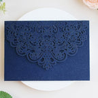 Hosmsua 50PCS Navy Blue Laser Cut Wedding Invitation Pocket, 5.12 x 7.2 Flora Invitation Pockets with Envelopes for Wedding Bridal Shower Sweet 16 Invite (No Inner Sheet) by Hosmsua