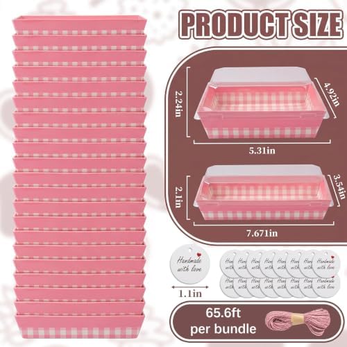 100 Pack Pink Charcuterie Plaid Boxes with Clear Lids, Two Different Sizes - Image 2
