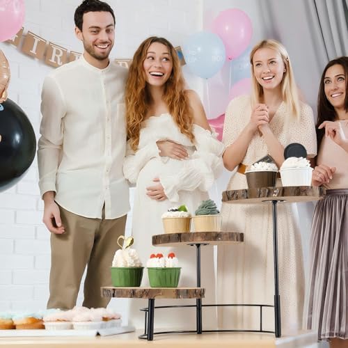 Chunful Staircase 3 Tier Round Natural Wood Cupcake Dessert Stand, Cup Cake Tower Stand Holder, Wooden Cake Display Tiered Centerpiece for Party, Birthday, Wedding, Baby Shower, Holiday Decoration - Image 4