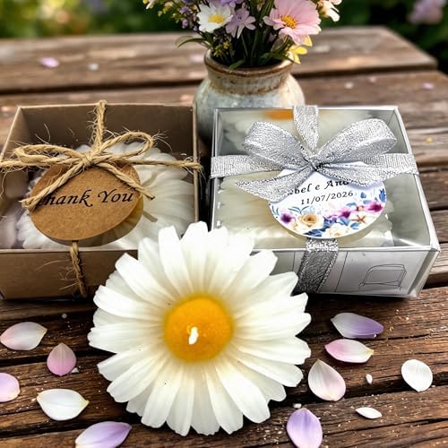Giftsupstore Wedding Favors for Guests Bulk – 150 Set Elegant Daisy Flower Candles, Custom Bridal Shower Gifts, Baby Shower, Personalized Bachelorette Party Candle Favors, Unique Handmade Floral Decor - Image 2