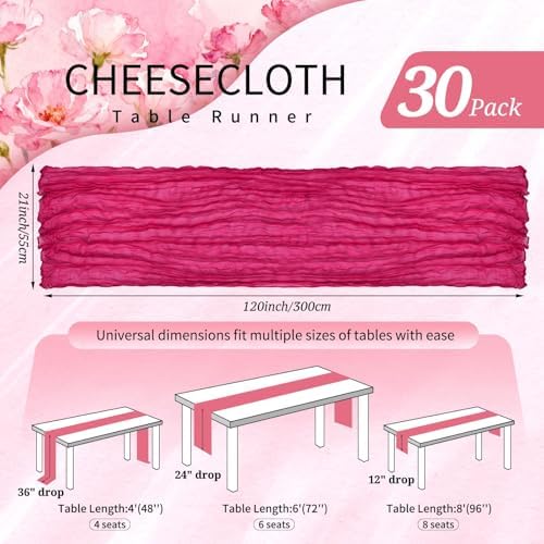 30 Pack Cheesecloth Table Runner 10FT Hot Pink Table Runner Boho Gauze Cheese Cloth Table Runners Long Rustic Sheer Table Decorations for Wedding Party Baby Bridal Shower Birthday Holiday Home - Image 2