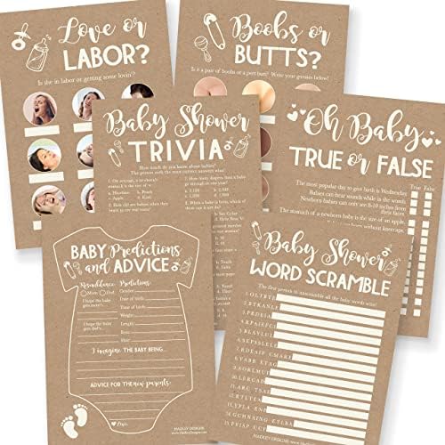 50 Rustic Baby Prediction And Advice Cards, Trivia Games, etc, 25 Love or Labor, Boobs Or Baby Butts Game - 6 Double Sided Cards Baby Shower Games Funny, Baby Shower Party Supplies by HadleyDesigns