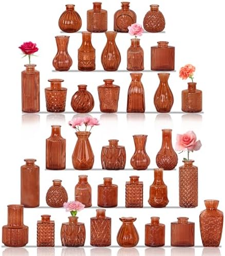 Set of 36 Glass Bud Vases Small Flower Vases for Centerpieces (Dark Amber) by JALANCY