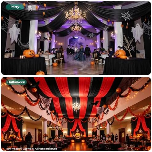 12 Panels 5ft(W) x 20ft(L) Black Ceiling Drapes for Halloween Parties - Image 4