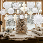 Cinnvoice 28 Pcs Snowflake Fans and Honeycomb Balls Winter Wonderland Decor - Image 5