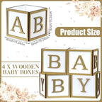 4 Set Baby Shower Centerpieces for Tables - 6 inch Wooden Boxes with Baby Letters Rustic Cube Planter Wood Blocks for Gender Reveal Party Favor (Gold) - Image 2