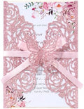 50PCS Pink Wedding Invitations Butterfly Laser Cut Invitation Blank Cards by Maffily