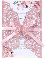 50PCS Pink Wedding Invitations Butterfly Laser Cut Invitation Blank Cards by Maffily