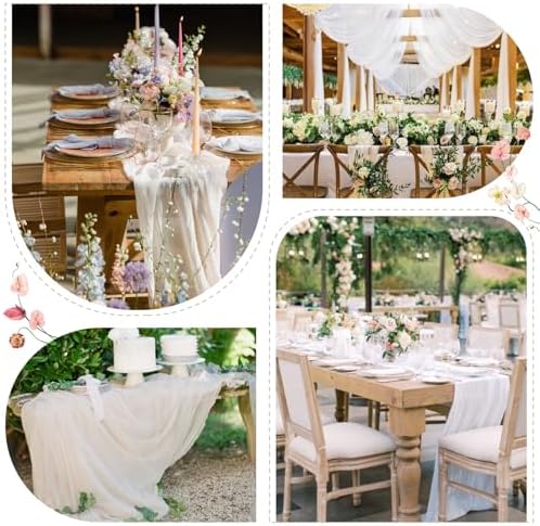 Sioloc Ivory White Cream Cheesecloth Table Runner 120'' x 35'',Spring Easter Decor Soft Gauze Boho Wedding Table Decor for 10ft Table Birthday Party,Baby Shower, Bridal Shower, Home & Event Decor - Image 4
