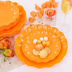 LIYH 24 Orange Plastic Plates Reusable for Thanksgiving Halloween 12 Guests - Image 2