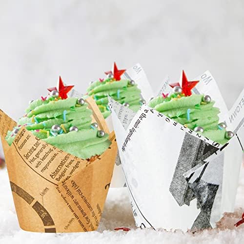 Potchen 800 Pcs Tulip Cupcake Liners Baking Cups,Newspaper,Retro Style - Image 6