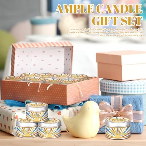MTLEE Baby Shower Party Favors Candles Lavender Scented Baby Shower Favors for Guests Rustic Tealights Candles Gender Reveal Return Gifts(Yellow,Here Comes the Son,1.2 oz,24 Pcs) - Image 5
