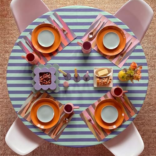 Tudomro Striped Tablecloth, Round, Cobalt, Sky Blue, 60'' X 60'' - Image 4