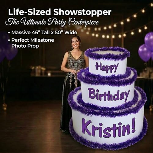 Anderson's White & Purple Personalized Pop-Out Birthday Cake, Life-Size Faux Cake with Fun Font, Custom Name, Surprise Reveal Prop for Milestone Parties, Photo Ops, Store or Business Events - Image 5