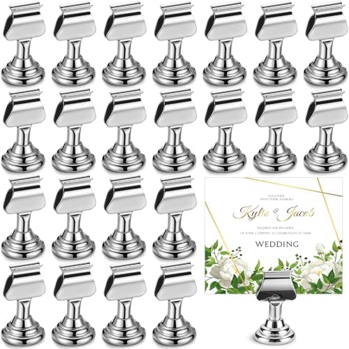 Kathfly 24 Pcs Wedding Table Number Holders Metal Silver Place Card Holder by Kathfly