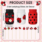 12 Pcs Ladybug Baby Shower Decorations Set with Wooden Picks Jars - Image 2