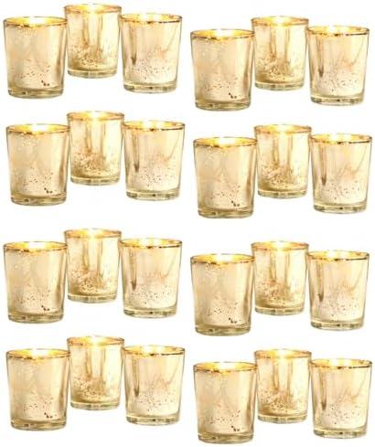 Hosley Set of 24 Gold Mercury Filled Glass Votive Candles. Ideal Gift for Weddings, Bridal Showers, Parties, Home Decor, and Special Events by HOSLEY
