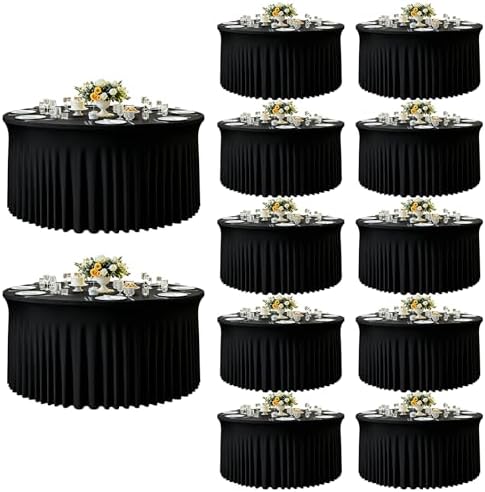 GALLETY 12 Pack Black Table Cloth for 5FT Round Tables, Fitted Spandex 120 inch Round Tablecloth, Wrinkle Free Black Table Skirt for Receptions Birthday Holiday Dinner Banquet Juneteenth Decorations by Creativepartyuniquedecorat