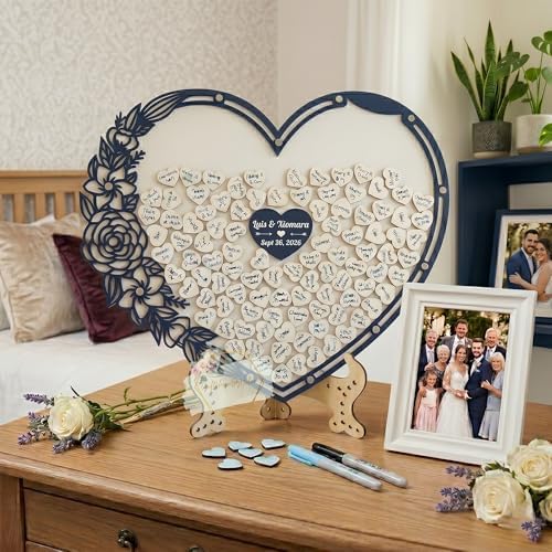 Personalized Wooden Heart Wedding Guest Book Alternative Drop Box Sign - Image 3
