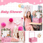 Barydat Wood Baby Shower Basket with Hanger Rack Crate Closet, Pink - Image 7
