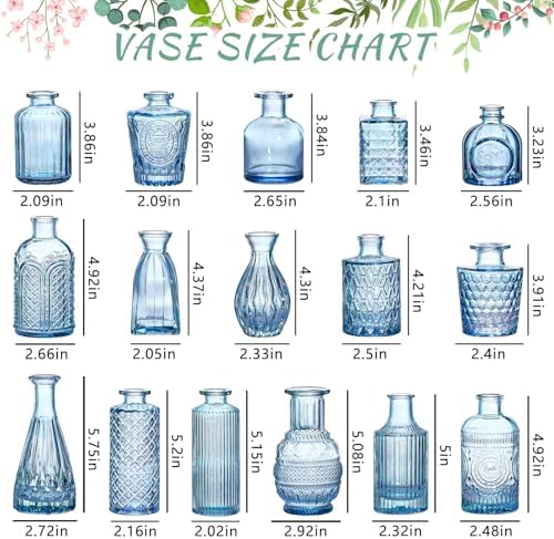SUPMIND 16P Blue Glass Bud Vases, Small Flower Vases for Table Centerpieces - Image 2