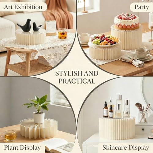iobiotio Foldable Cake Stand, Reusable Buffet Risers, 4 Pack Round Dessert Stands with Acrylic Tops, Cardborad Display Stands for Weddings, Birthdays, Baby Showers, Parties, Home Decor, White - Image 6