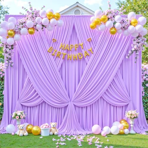 10 Panels Lavender Backdrop Curtain for Parties Wedding Wrinkle Free Light Purple Photo Curtains Backdrop Drapes Fabric Decoration for Baby Shower Photoshoot 50ft(W) x 10ft(H) - Image 4