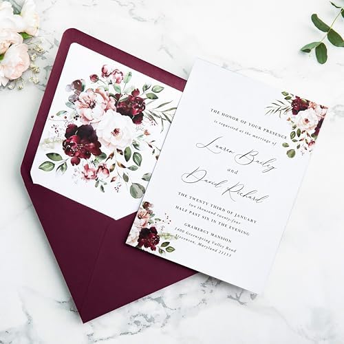 PONATIA 50 PCS/Pack A7 Envelopes, Burgundy Euro Flap Liner 5x7 Envelopes - Image 5