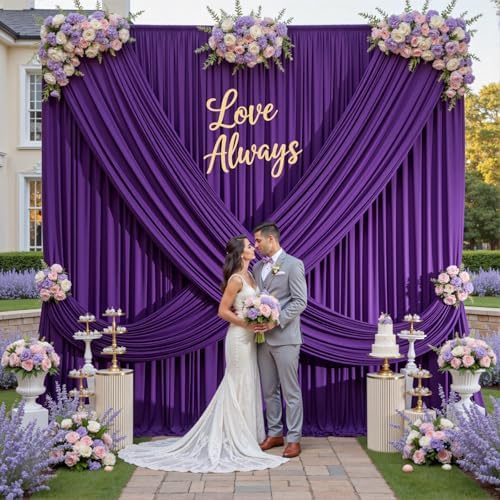 20×12ft Wrinkle Free Purple Backdrop Curtain for Wedding Parties, 4 Panels 5×12ft Long Soft Silky Polyester Backdrop Drapes Photo Back Drop Curtains for Girls Party Photography Background Cloth by ENJOYYOURPARTY