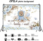 We Can Bearly Wait Backdrop for Boy's Boho Baby Shower Party Decorations 10x8ft Blue Floral Bohemian Pampas Grass Lovely Bear Baby Shower Decorations Banner Photography Background - Image 5