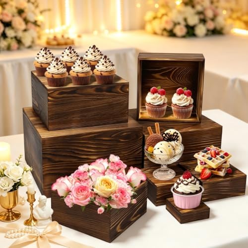 8 Pcs Wooden Buffet Risers Display Stands, 8 Sizes for Wedding Party Supply - Image 5