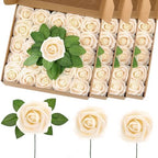 100 Pcs Artificial Foam Rose Flower Faux Bouquet Wedding Fake Rose Gift for Mother's Day Women DIY Bridal Shower Party Table Birthday Home Spring Decor (Champagne) by Luinabio