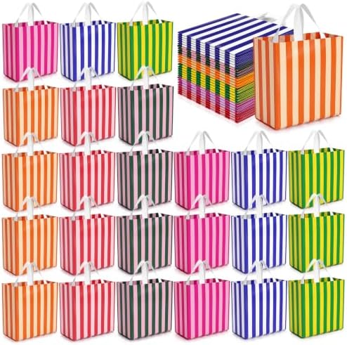 Crtiin 100 Pcs Plastic Striped Gift Bags with Handles, Light color by Crtiin